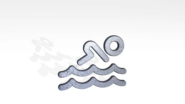 Паралімпійське Плавання Зроблене Ілюстрацією Блискучої Металевої Скульптури Виливає Тінь Світлий — стокове фото