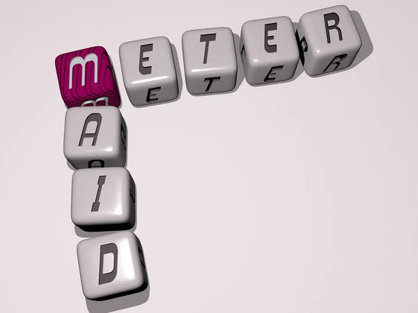 Meter Maid结合骰子字母和颜色交叉的概念的相关含义 图解和背景 — 图库照片