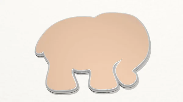 Dětský Slon Vyrobený Ilustrací Lesklé Kovové Sochy Stěně Světlým Pozadím — Stock fotografie