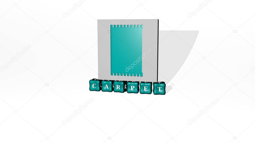 3D graphical image of carpet vertically along with text built by metallic cubic letters from the top perspective, excellent for the concept presentation and slideshows. background and illustration