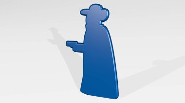 THIEF WITH GUN from a perspective with the shadow. A thick sculpture made of metallic materials of 3D rendering. illustration and criminal clipart