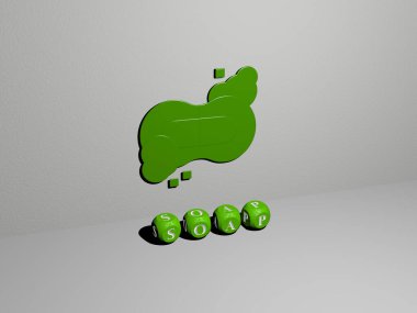 Sabunun dikey olarak 3 boyutlu grafiksel görüntüsü ve üst perspektiften metalik kübik harflerle oluşturulan metinler, konsept sunum ve slayt gösterileri için mükemmel. arkaplan ve resimleme
