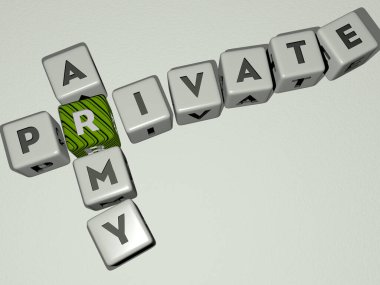 Özel ordunun bulmacaları ayna zemininde kübik harflerle düzenlenir, kavram anlamı ve sunum. resimleme ve iş