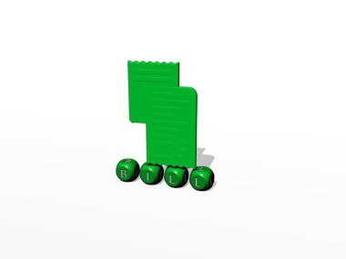 Konsept ve sunumların ilgili anlamları için metalik zar harfleri tarafından yapılan Bill grafikleri ve metnin 3 boyutlu çizimi. iş ve arkaplan