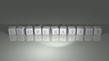 Parlak İşbirliği en üst perspektiften kübik harflerle inşa edildi, üç boyutlu resimleme konsept sunumu için mükemmel. iş ve iletişim