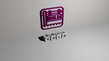 Dikey olarak satılan 3D grafik resmi ve üst perspektiften metalik kübik harflerle oluşturulan metin, konsept sunum ve slayt gösterileri için mükemmel. pazar ve arkaplan