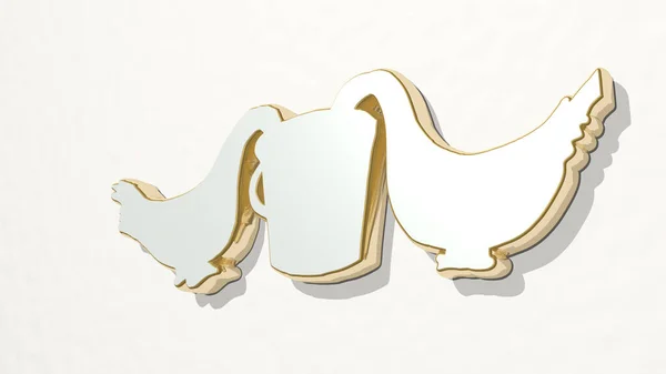 Geese Comiendo Bucket Realizado Por Ilustración Una Escultura Metálica Brillante —  Fotos de Stock