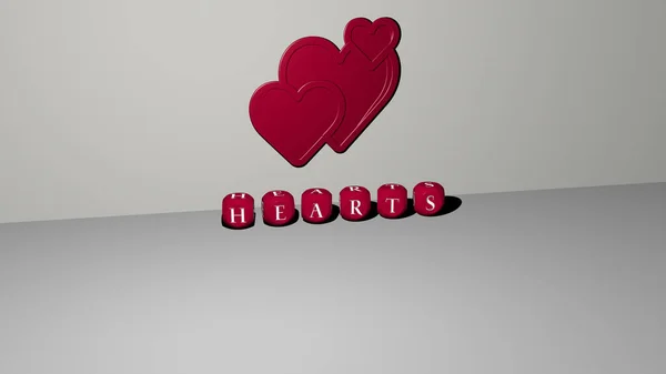 Representación Corazones Con Icono Pared Texto Arreglado Por Letras Cúbicas — Foto de Stock