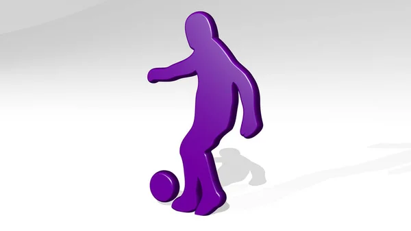 Hombre Jugando Soccer Hecho Por Ilustración Una Escultura Metálica Brillante —  Fotos de Stock