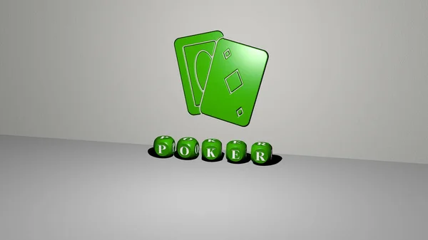Графическое Изображение Покера Вертикально Вместе Текстом Построенным Металлическими Кубическими Буквами — стоковое фото