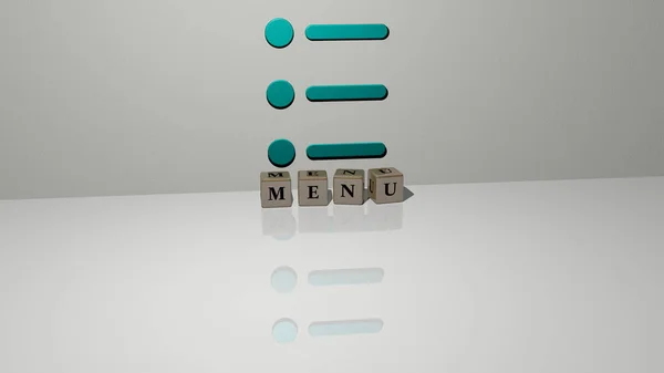 Menü Grafikus Képe Függőlegesen Felső Nézőpontból Fémes Kocka Betűkkel Készített — Stock Fotó