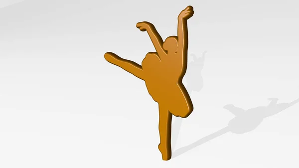 Danseuse Debout Avec Ombre Illustration Sculpture Métallique Sur Fond Blanc — Photo