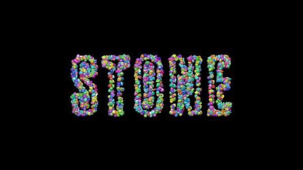 Gravação Colorida Texto Stone Com Pequenos Objetos Sobre Fundo Escuro — Fotografia de Stock
