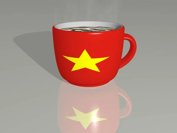 Vietnam Geplaatst Een Kopje Hete Koffie Een Illustratie Met Realistisch — Stockfoto