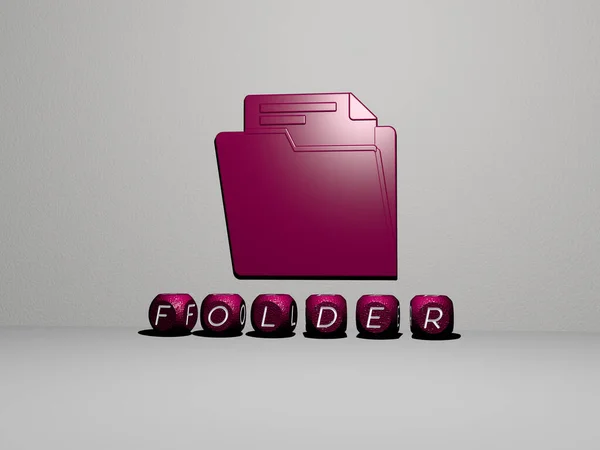 Immagine Grafica Folder Verticalmente Insieme Testo Costruito Lettere Cubiche Metalliche — Foto Stock
