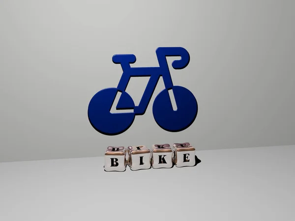 Representation Bike Icon Wall Text Arranged Metallic Cubic Letters Mirror — Stock Photo, Image