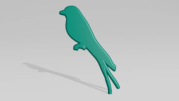 Bird Made Illustration Shiny Metallic Sculpture Shadow Light Background Animal — Stock Photo, Image
