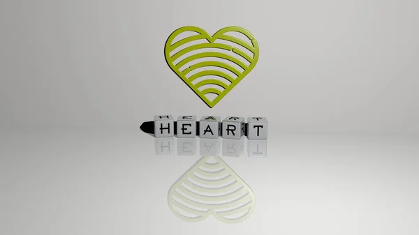 Представление Heart Иконкой Стене Текстом Упорядоченным Металлическими Кубическими Буквами Зеркальном — стоковое фото