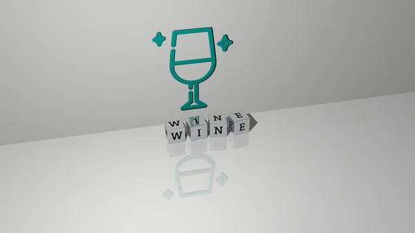 Representation Wine Icon Wall Text Arranged Metallic Cubic Letters Mirror — Stock Photo, Image