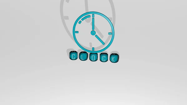 Представление Часов Иконкой Стене Текста Упорядоченного Металлическими Кубическими Буквами Зеркальном — стоковое фото