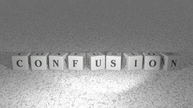 CONFUSION zar harfleri ve renk geçişi ile inşa edildi kavram ilgili anlamlar için 3D yorumlama. resimleme ve iş