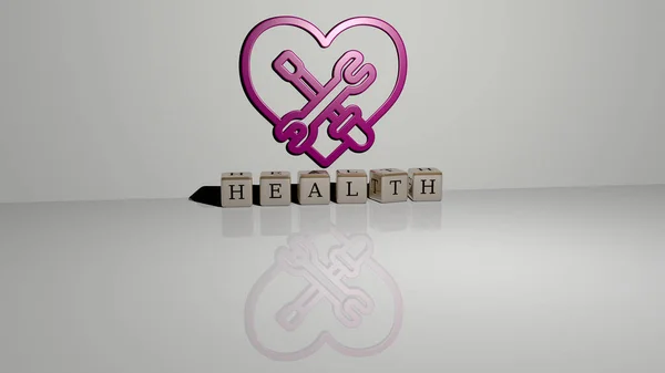 Illustratie Van Gezondheidsgrafieken Tekst Gemaakt Door Metalen Dobbelstenen Letters Voor — Stockfoto