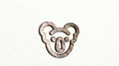 Duvardaki bir perspektiften koala. Üç boyutlu metalik malzemelerden yapılmış kalın bir heykel. Resim ve hayvan