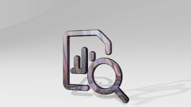 Veri çubukları, ışık arkaplanı üzerine parlayan metalik bir heykel gölgesinin 3 boyutlu illüstrasyonuyla yapılmış. iş ve konsept