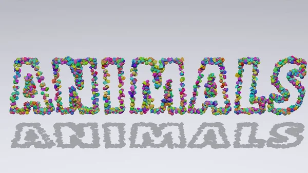 Animals 3D图解的文字由小物体在白色背景上的阴影 可爱又卡通片 — 图库照片