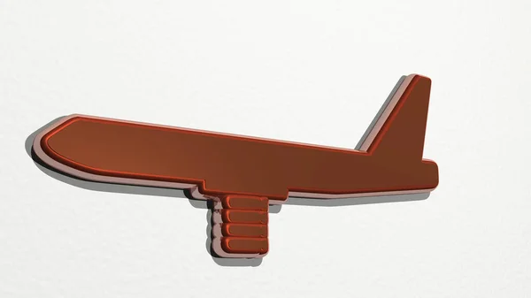 Flygande Flygplan Gjort Illustration Glänsande Metallisk Skulptur Vägg Med Ljus — Stockfoto