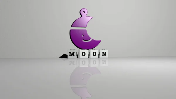 Ilustração Gráficos Moon Texto Feito Por Cartas Dados Metálicos Para — Fotografia de Stock