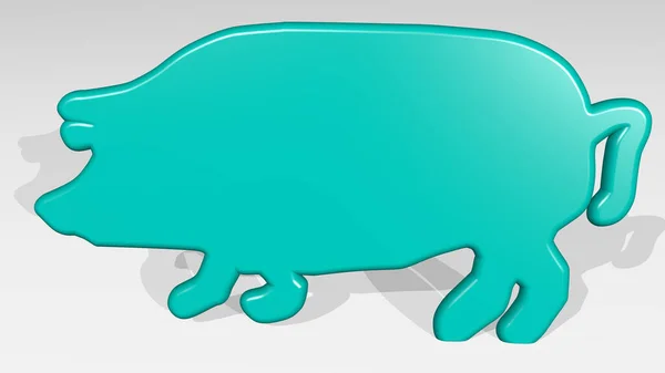 Pig Aus Einer Perspektive Mit Dem Schatten Eine Dicke Skulptur — Stockfoto