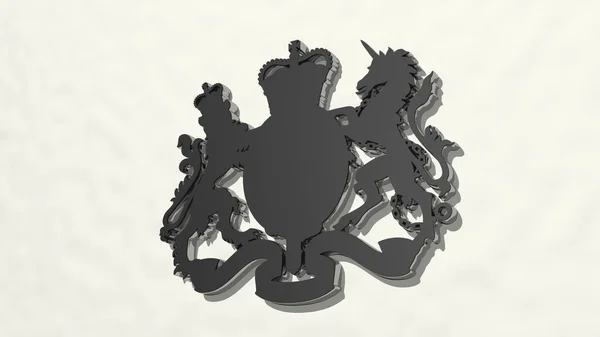 Brytyjski Symbol Królewski Perspektywy Ścianie Gruba Rzeźba Wykonana Metalowych Materiałów — Zdjęcie stockowe