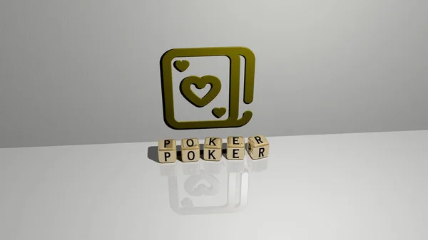 Ábrázolása Póker Ikon Falon Szöveg Rendezett Fémes Kocka Betűkkel Tükör — Stock Fotó