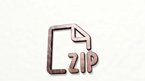Zip File Perspective Wall Thick Sculpture Made Metallic Materials Rendering — Stock Photo, Image