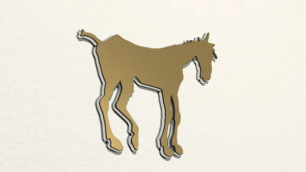 Horse Väggen Illustration Metallisk Skulptur Över Vit Bakgrund Med Mild — Stockfoto