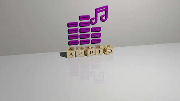 Graficzny Obraz Audio Pionowo Wraz Tekstem Zbudowanym Metalicznymi Literami Sześciennymi — Zdjęcie stockowe