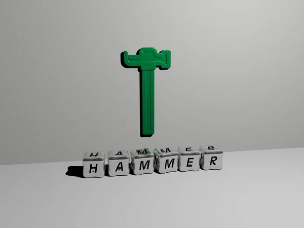 Representación Hammer Con Icono Pared Texto Dispuesto Por Letras Cúbicas —  Fotos de Stock