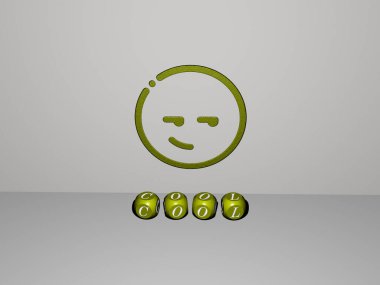 En üst perspektiften metalik kübik harflerle oluşturulan ve konsept sunum ve slayt gösterileri için mükemmel olan 3B grafiksel sergi. arkaplan ve resimleme