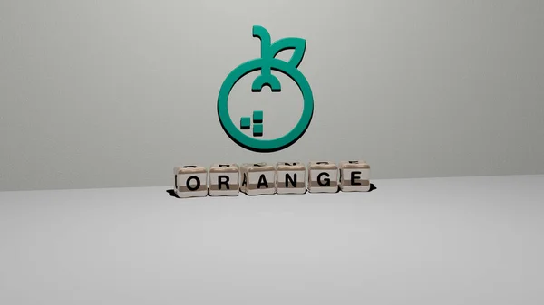 Representación Naranja Con Icono Pared Texto Dispuesto Por Letras Cúbicas —  Fotos de Stock