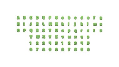 Her iki taraftaki perspektifler ve ışıklandırma eşleşen üç boyutlu resimlerle tam bir İngiliz alfabesi seti kelime kombinasyonları için beyaz bir arkaplan üzerine yerleştirildi