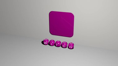 En üst perspektiften metalik kübik harflerle oluşturulan WitCH 'nin dikey olarak üç boyutlu grafik görüntüsü, konsept sunumu ve slayt gösterileri için mükemmel. Cadılar Bayramı ve illüstrasyon