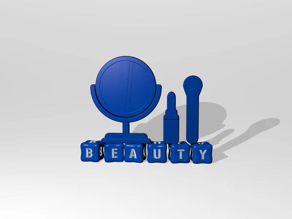 Ábrázolása Beauty Ikon Falon Szöveg Rendezett Fémes Kocka Betűkkel Tükör — Stock Fotó