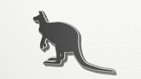 Kangaroo Feito Por Ilustração Uma Escultura Metálica Brilhante Uma Parede — Fotografia de Stock