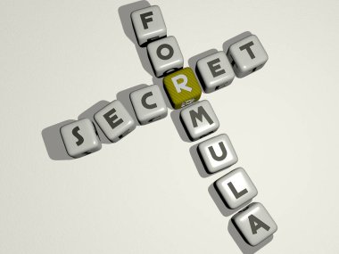 Üst perspektiften kübik harflerle oluşturulan gizli formüllerin birleşimi, konsept sunumu için mükemmel. Resim ve arkaplan