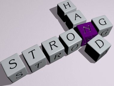 Konseptin anlamları için zar harfleri ve renk geçişleriyle birleşmiş güçlü eller. arkaplan ve resimleme