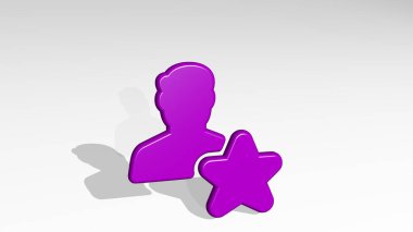 Bekar bir adam yıldızın gölgeye bakış açısıyla hareket eder. Üç boyutlu metalik malzemelerden yapılmış kalın bir heykel. Resim ve arkaplan