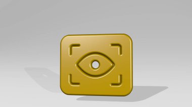 Gölgeli bir şekilde odaklan. Metalik heykelin beyaz arka planda, yumuşak desenli üç boyutlu çizimi. seçici ve güzel