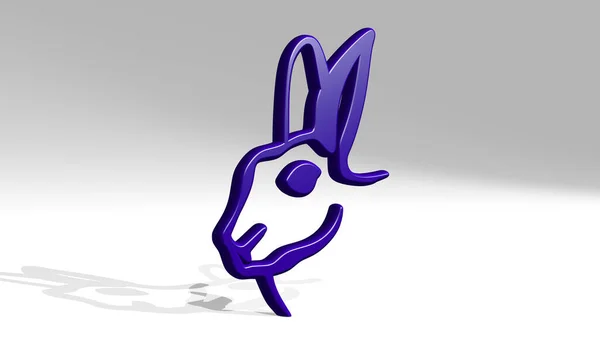 Кролик Зроблений Ілюстрацією Блискучої Металевої Скульптури Тіні Світлому Фоні Кролик — стокове фото