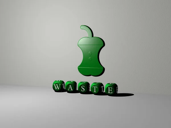 바닥에 제곱미터 크기의 글자로 아이콘이 Waste 표현은 개념적 의미와 슬라이드쇼 — 스톡 사진